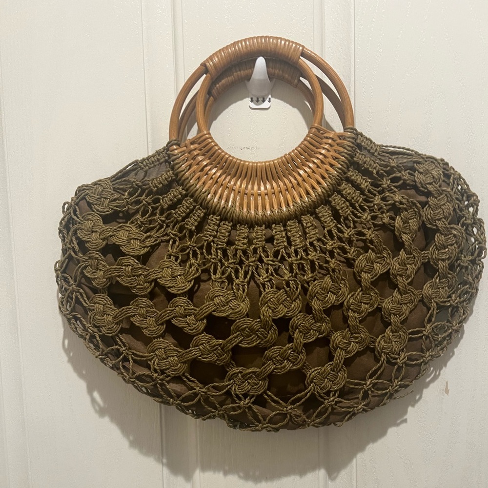 Aldo‎ Handbag Macrame Olive Drab Green Round Handle Natural Fiber